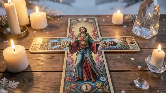 Расклад Таро «крест» на новый год – изображение расклада на столе