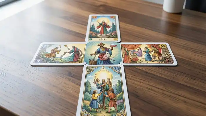 Расклад Таро «крест» на офис — изображение расклада на столе