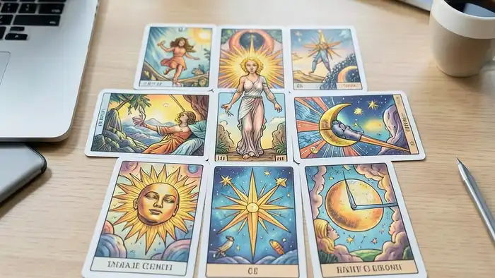 Расклад Таро «крест» на рабочую атмосферу – визуальная схема на офисном столе