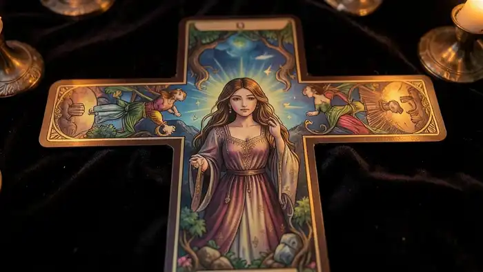 Расклад Таро «крест» на тайные мысли женщины, изображение
