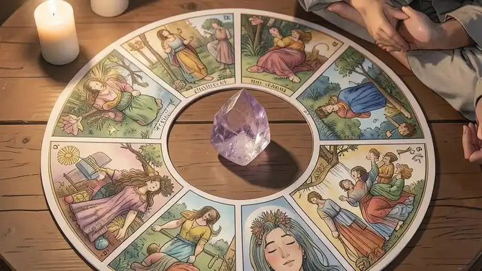 Расклад Таро «круг» на медитацию – символический круг карт и кристалл