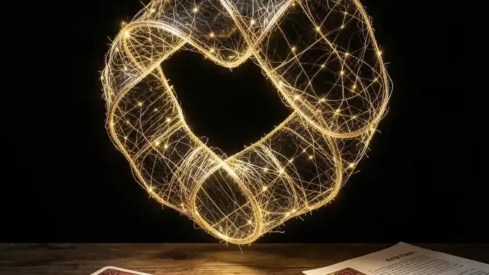 Расклад Таро Лента Мёбиуса на алименты и деньги — символическое изображение бесконечной ленты и карт Таро на фоне юридических документов