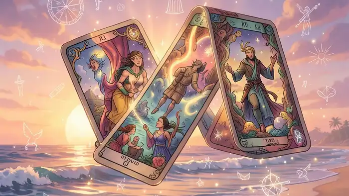 Расклад Таро «лента Мёбиуса» на отпуск — визуальная метафора ленты из карт на пляже