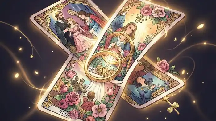 Расклад Таро «лента Мёбиуса» на свадьбу дочери — иллюстрация ленты Мёбиуса из карт Таро с элементами свадьбы