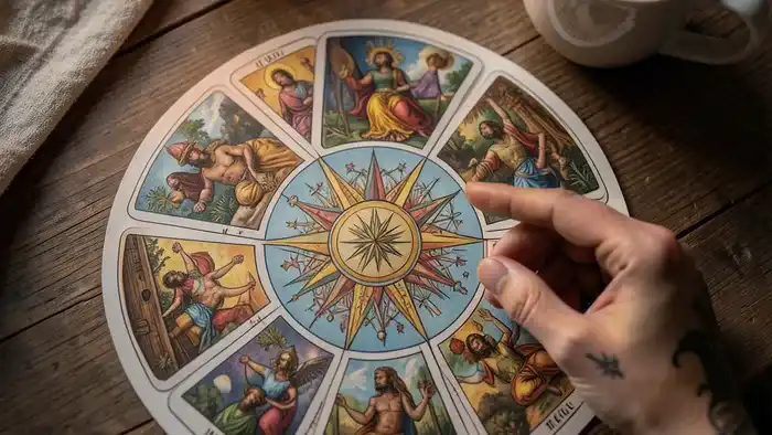 Расклад Таро Мандала на любовь: круг из карт на столе для гадания на чувства