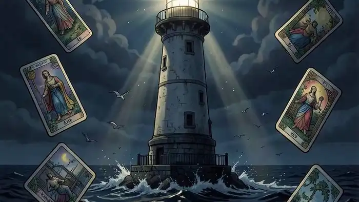 Расклад Таро «маяк» на холодность партнера – изображение маяка и карт Таро