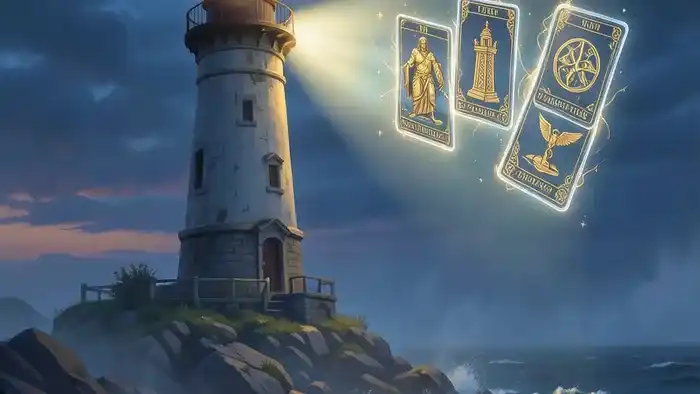 Расклад Таро Маяк на найм сотрудника — символическое изображение маяка, проецирующего карты Таро