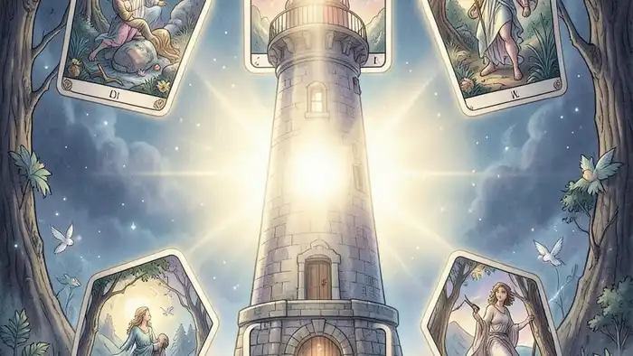 Расклад Таро «маяк» на разлуку – изображение маяка с картами