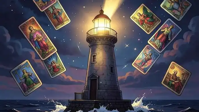 Расклад Таро «маяк» на снятие негатива – изображение маяка и карт Таро