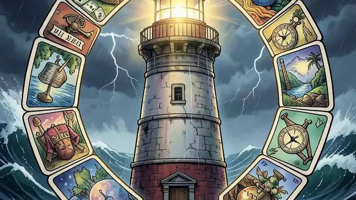 Расклад Таро «маяк» на судебный иск о деньгах, символы закона и финансов