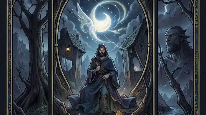 Расклад Таро «Мост» на банкротство физлица — схематическое изображение с картами на мосту