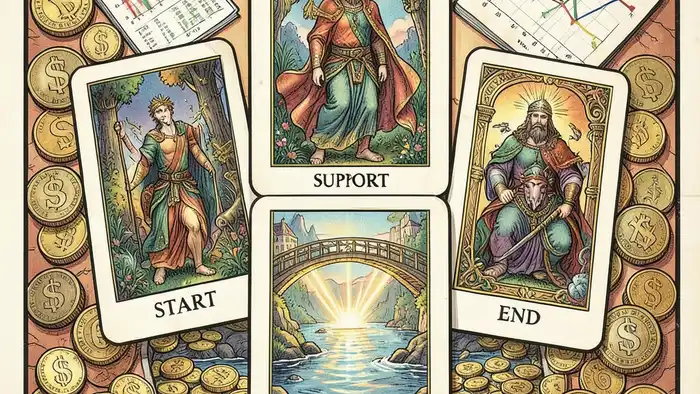 Расклад Таро «мост» на вклад – визуальная схема моста из карт с финансовыми символами