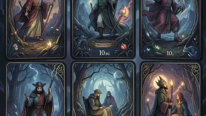 Расклад Таро на 10 карт на путешествие — карты, разложенные для гадания на поездку с элементами карты и компаса