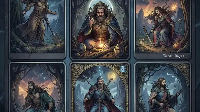 Расклад Таро на 12 карт для закрытия бизнеса — карты разложены на столе с деловыми атрибутами