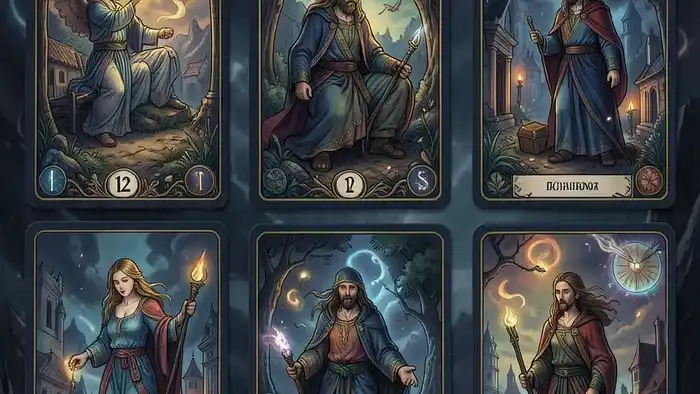 Расклад Таро на 12 карт на переезд в другой город — схема карт на фоне городского пейзажа