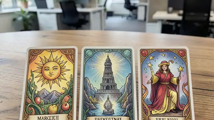 Расклад Таро «на 5 карт» на рекламу – визуальное изображение карт с символами маркетинга