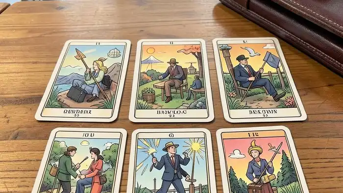 Расклад Таро на 7 карт для командировки, карта с символами деловой поездки