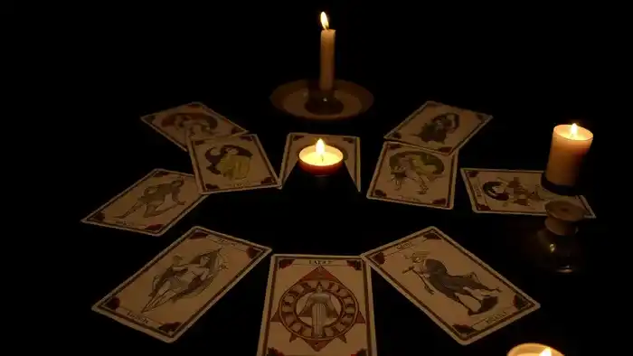Расклад Таро на 7 карт на тайного поклонника — схема карт на столе при свечах