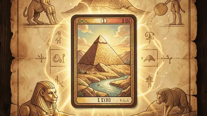 Расклад Таро на одну карту на Египет — карта с символикой пирамиды, сфинкса и Нила