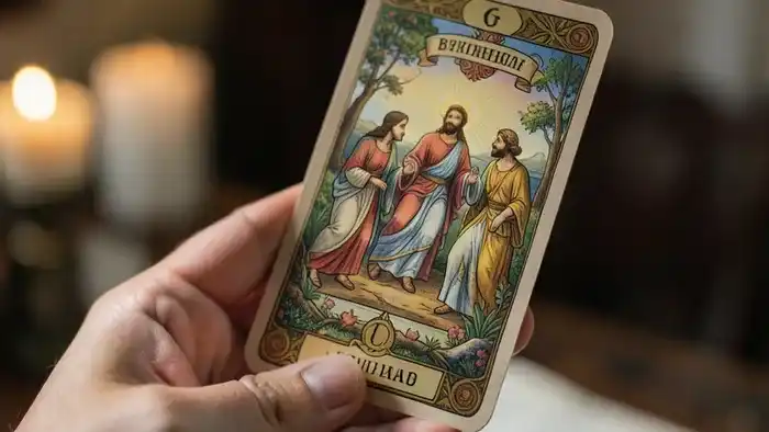 Расклад Таро на одну карту на привязанность — рука держит карту Влюблённые для анализа чувств