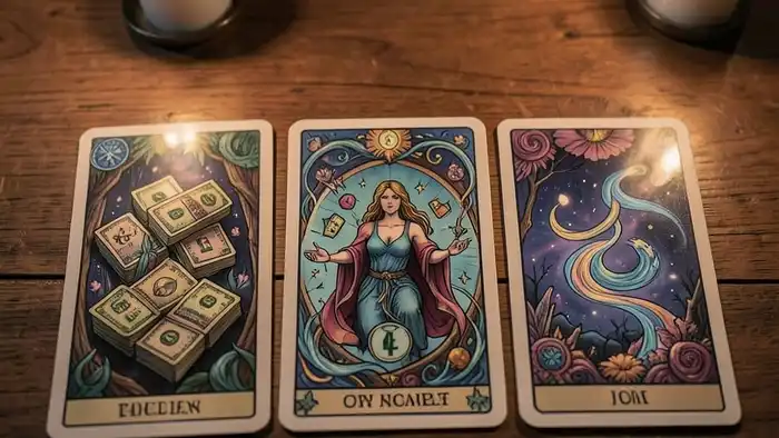 Расклад Таро «на три карты» на денежный поток – визуальная иллюстрация