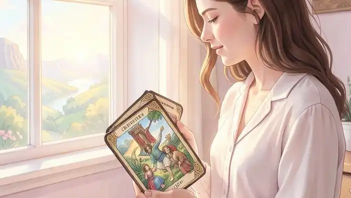 расклад Таро окно в будущее – иллюстрация мамы у окна с символикой будущего