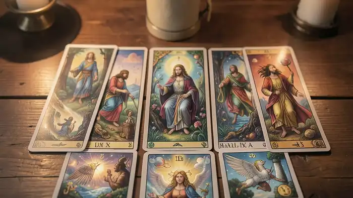 Расклад Таро «окно в будущее» – изображение расклада на столе