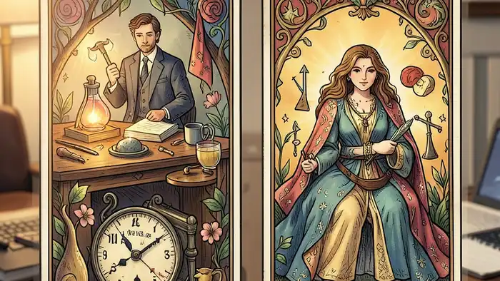 Расклад Таро «Он и Она» на смену работы – визуальная схема