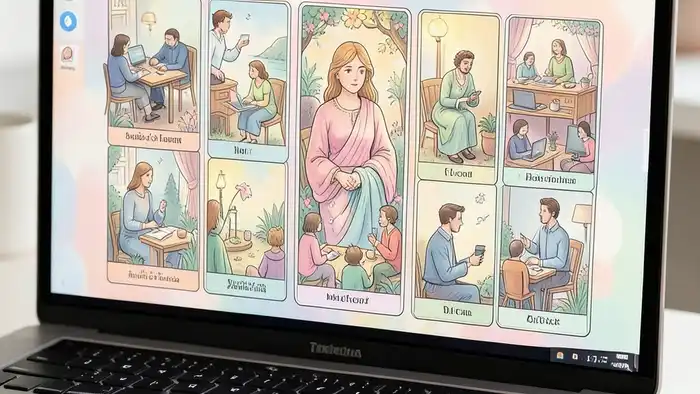 Расклад Таро «он и она» на удаленную работу – изображение расклада на ноутбуке