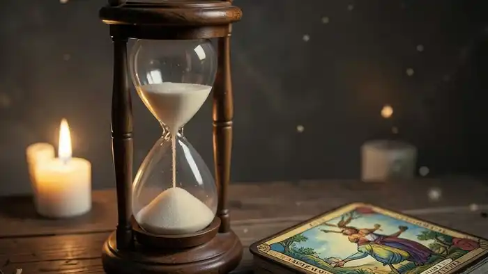 Расклад Таро «песочные часы» на февраль – изображение песочных часов и колоды Таро
