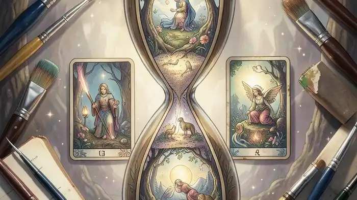 Расклад Таро «песочные часы» на творчество – визуальная схема с картами и художественными атрибутами