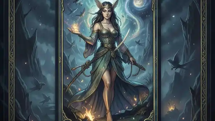 Расклад Таро Планетарный на разлуку — семь карт, выложенных по кругу на фоне звездного неба