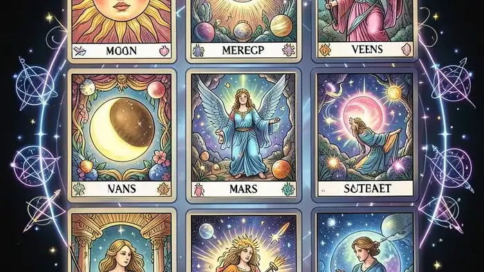 планетарный расклад Таро на выигрыш, карта с планетами и символами
