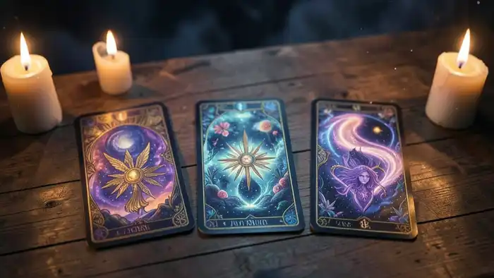 Расклад Таро «портал» на духовный рост, карта на столе с свечами
