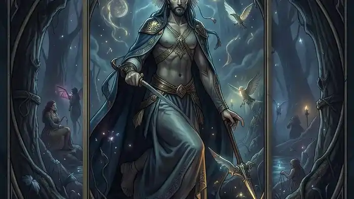 Расклад Таро «Портал» на прошлые жизни — мистическая иллюстрация с картами и светящимся порталом