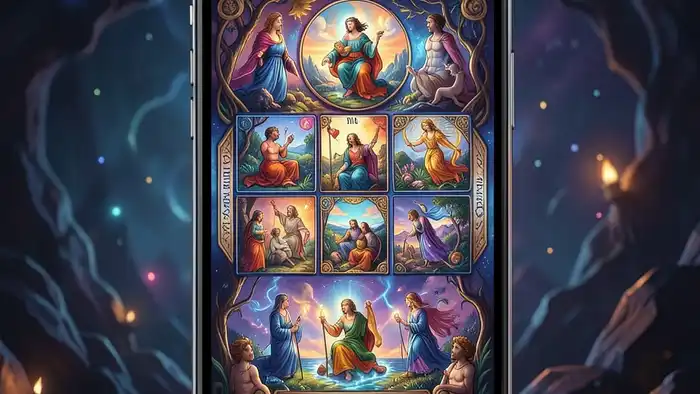 расклад таро приложение — цифровой интерфейс с кельтским крестом