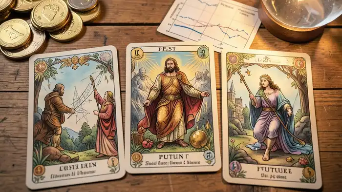 Расклад Таро «прошлое настоящее будущее» на финансы – три карты с финансовыми символами