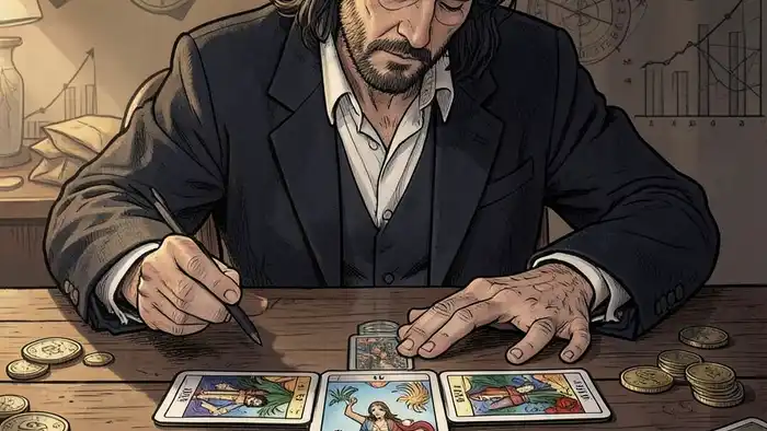 Расклад Таро простой крест на инвестиции с финансовыми символами