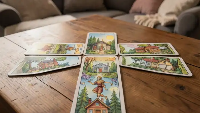 Расклад Таро простой крест на покупку дома, карта с изображением дома