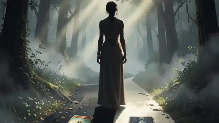 Расклад Таро Путь героя на абьюз — символическая иллюстрация выбора пути исцеления с картами Сила и Звезда