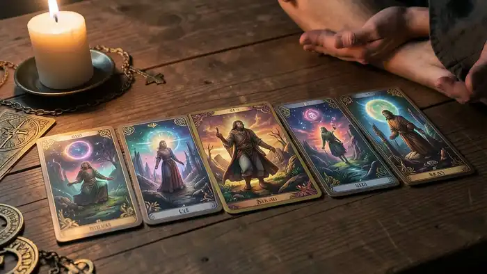 Расклад Таро путь героя – изображение расклада с семью картами