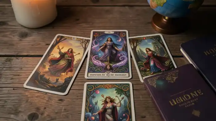 Расклад Таро «путь» на карьеру за границей, карта, стрелка, глобус, паспорт