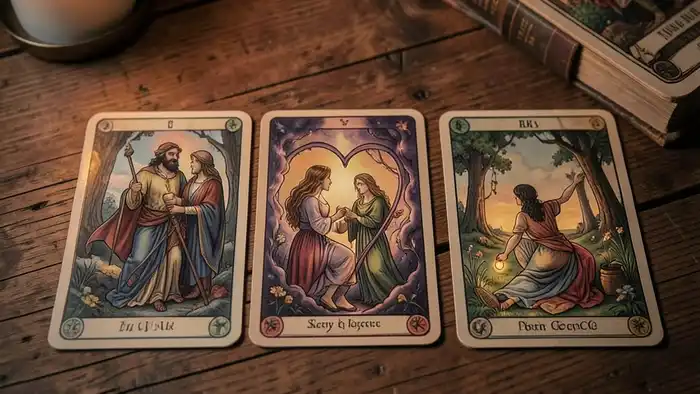 Расклад Таро путь на тайный роман, карты на столе