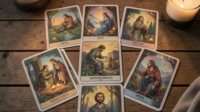 Расклад Таро путь на выгорание – визуальная карта с семью картами