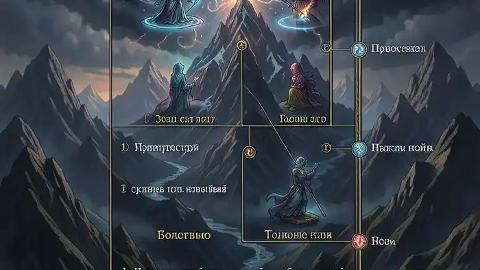 Расклад Таро Развилка на горы — две тропы на фоне гор и карта Две Дороги как символ выбора