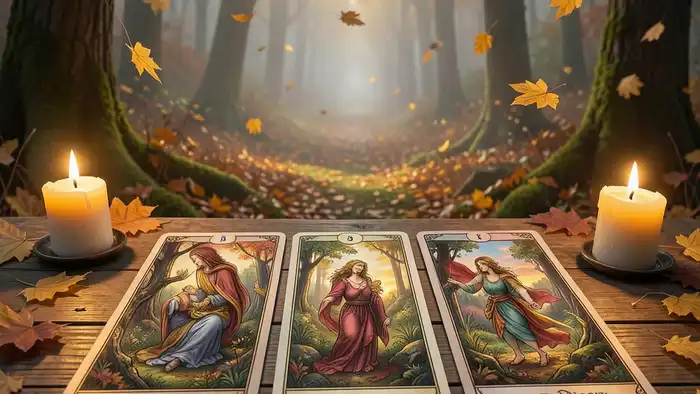 расклад Таро «развилка» на осень – осенний лес и карты Таро
