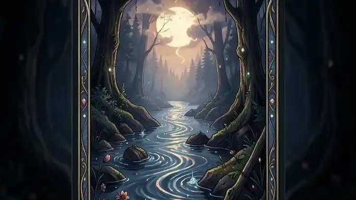 Расклад Таро Река жизни на газлайтинг — художественное изображение реки из карт в тумане