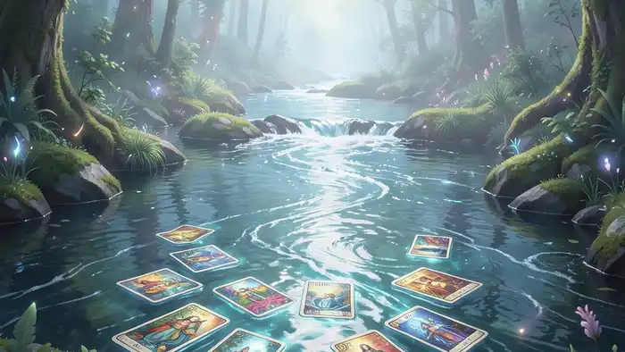 Расклад Таро «река жизни» на компенсацию – изображение реки с картами Таро