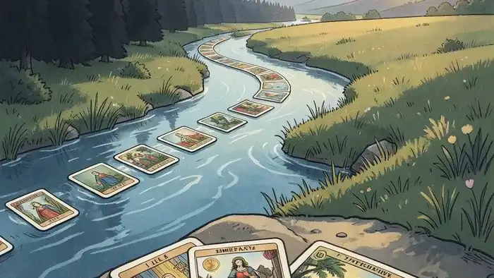 Расклад Таро Река жизни на возврат долга — схематичное изображение реки из карт, символизирующее течение финансовой ситуации