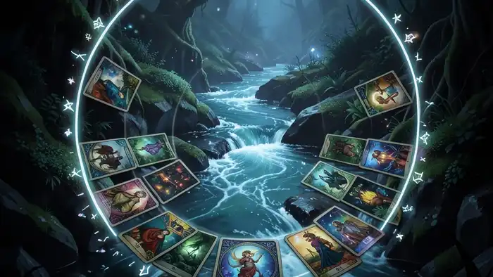 Расклад Таро река жизни на заговор – изображение мистической реки и карт